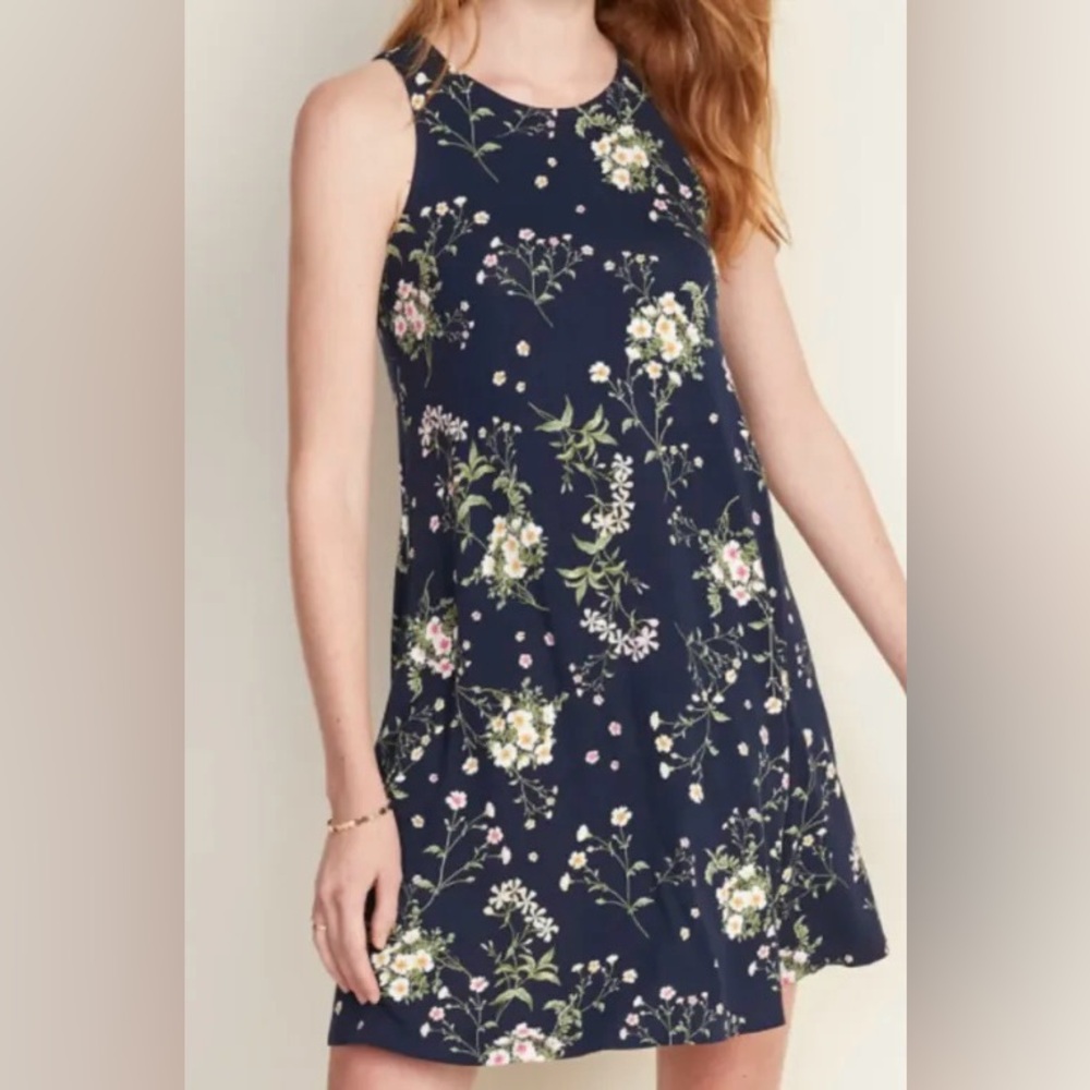 Old Navy Navy Floral Sleeveless Dress